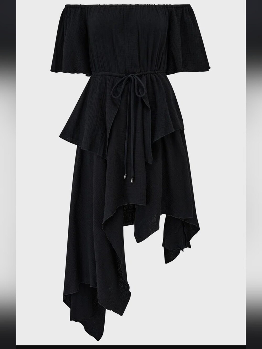 Killstar Black Off-Shoulder Asymmetrical Tiered Dress